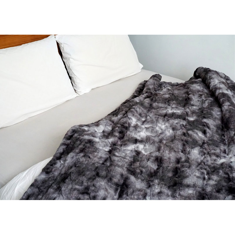 Couverture en fausse fourrure , Gris loup, l 50 po x L 65 po