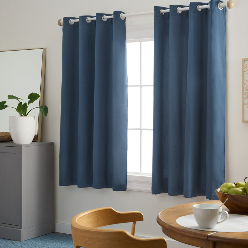 TOWN & COUNTRY BASICS SELENA Solid Linen Texture Indoor Curtains 2-Pack , Navy Blue, 50" W x 84" L