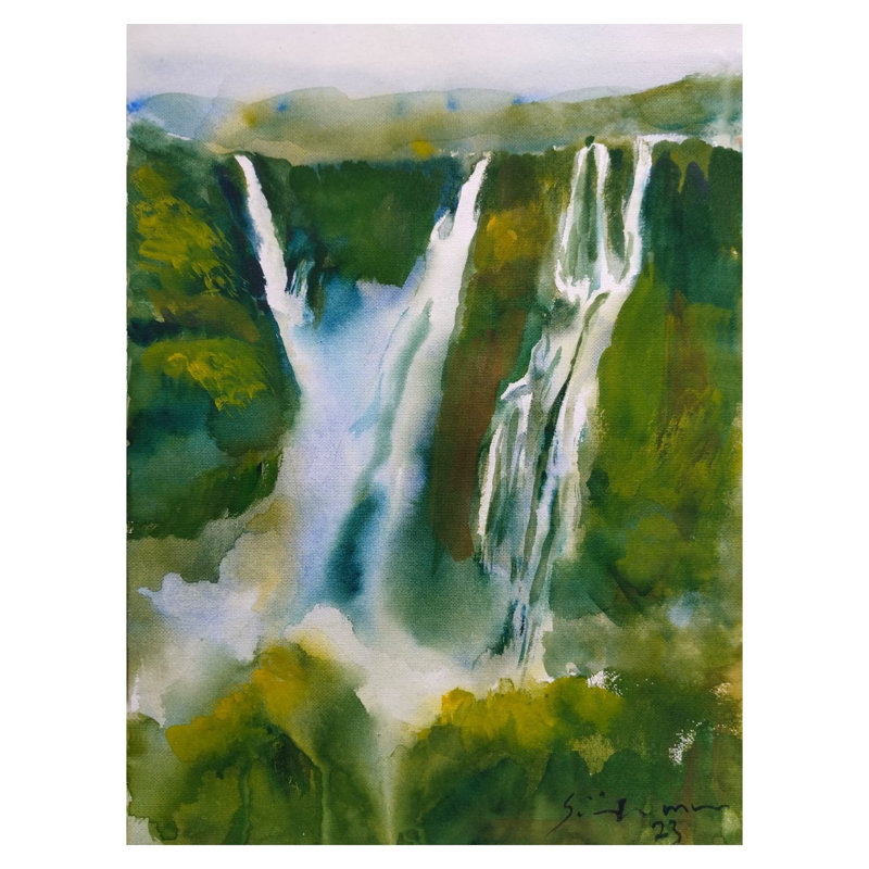 Paysage en cascade | Aquarelle sur papier | Par Sirish M N