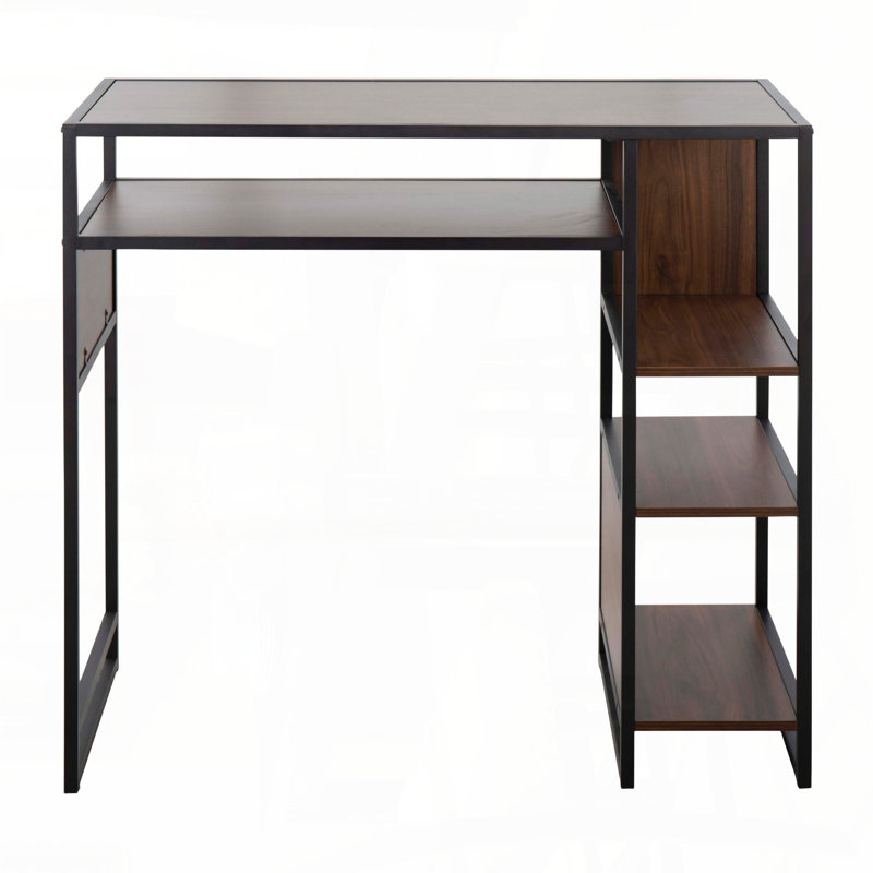 Table à hauteur de bar avec rangement - tablettes en métal noir et bois de noyer, Noir