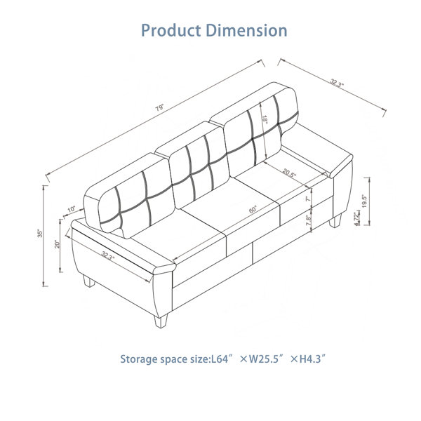 Latitude Run® 79" Three Seater Sofa Modern Design Faux Leather Couch ...