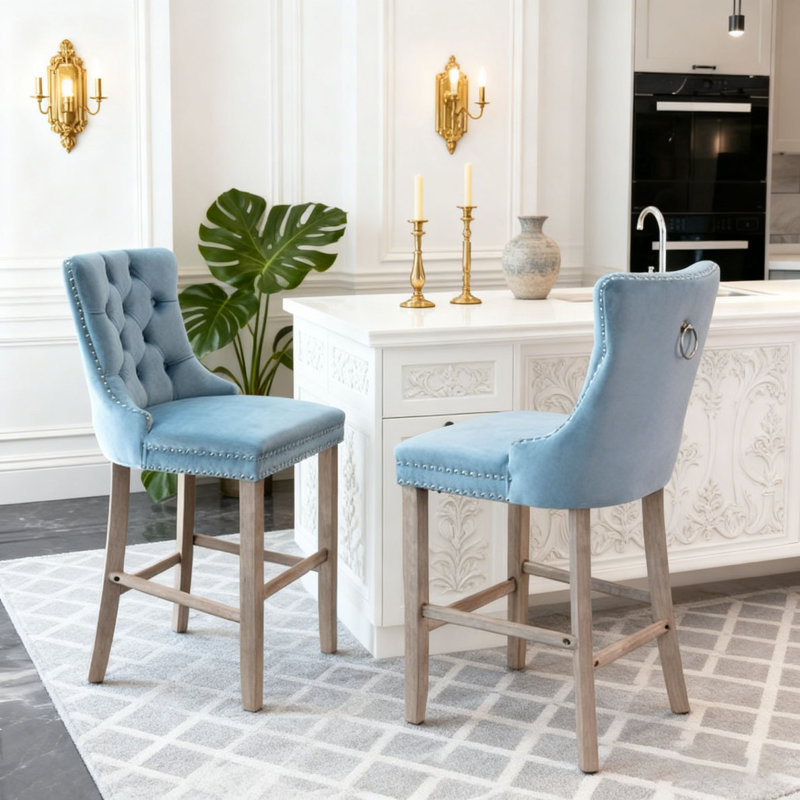 Chaise de salle à manger rembourrée moderne, Bleu clair