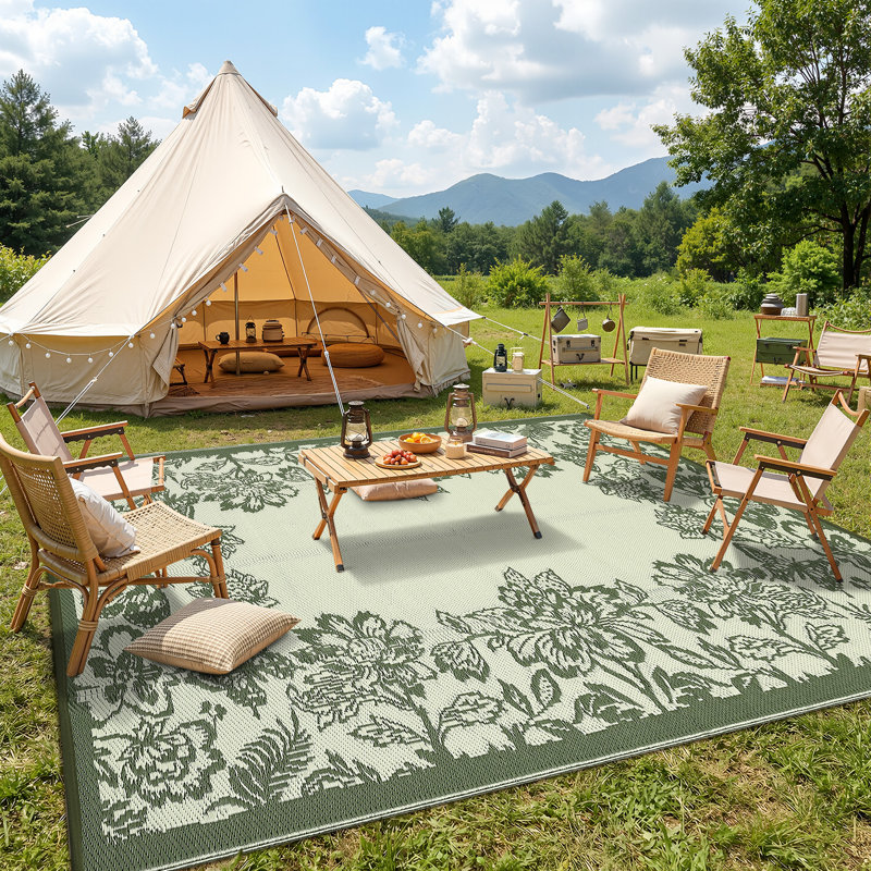 Waterproof Outdoor Rug with Plastic Border - Reversible Deck Mat, UV Resistant, Stain Resistant, Easy to Clean Camping Carpet for Backyard