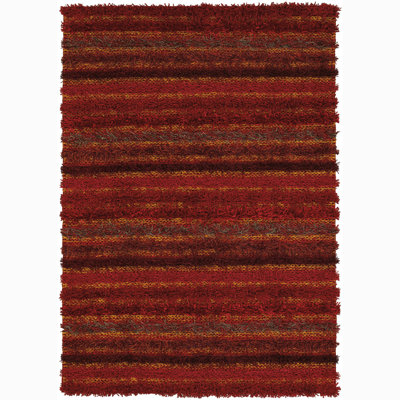 Tapis en polyester tissé à la main rouge, bourgogne et jaune Gherardo