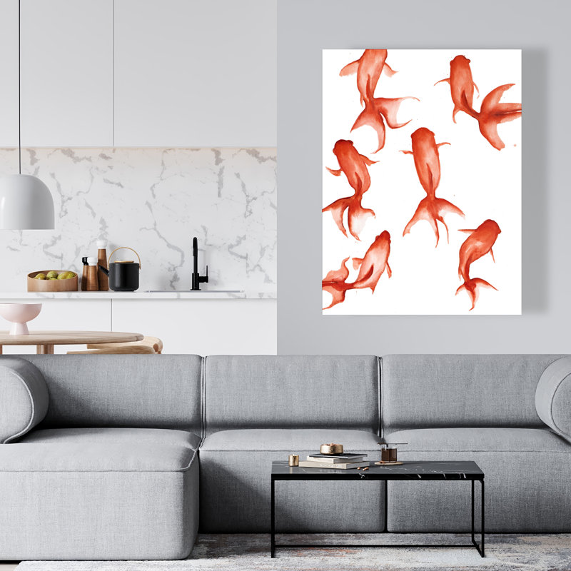 Petits poissons rouges - art de la toile asiatique côtière