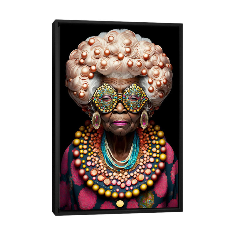 Afrofuturist Grandma I, Black Floater Framed Canvas, 40" H x 26" W x 1.5" D
