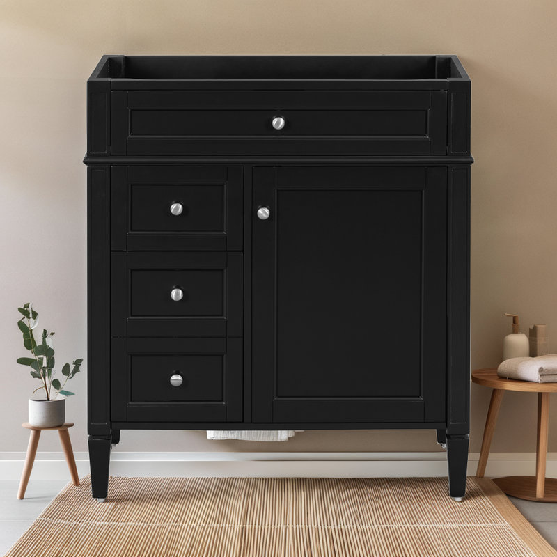 Meuble-lavabo de 30 po avec 3 tiroirs (lavabo et robinet non inclus), Noir, Argent argent