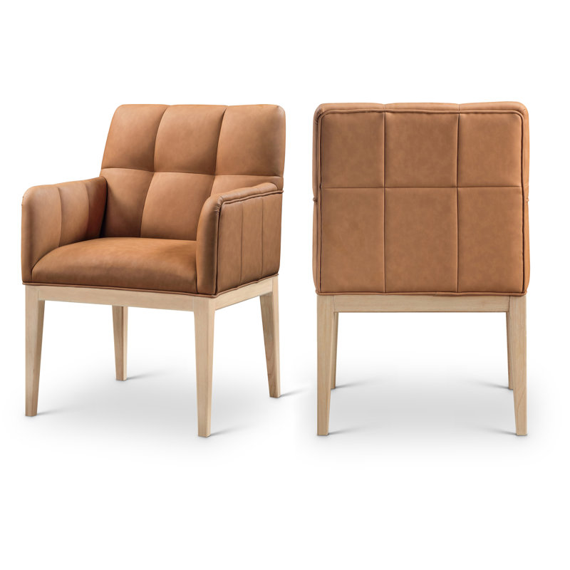 Chaise de salle à manger en cuir Adrian, Cuir cognac végétalien, Naturel