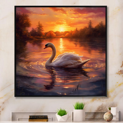 Cygne blanc, coucher de soleil romantique