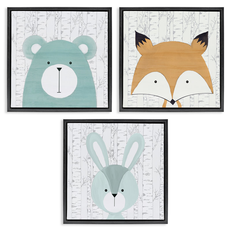 Ensemble de cadre flottant 3 pièces Whimsical Woodland Nursery, H 25 po x l 25 po, Cadre flottant noir de jais