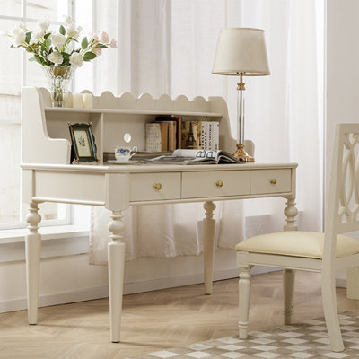 White Rectangular Solid Wood with 3 drawers desk