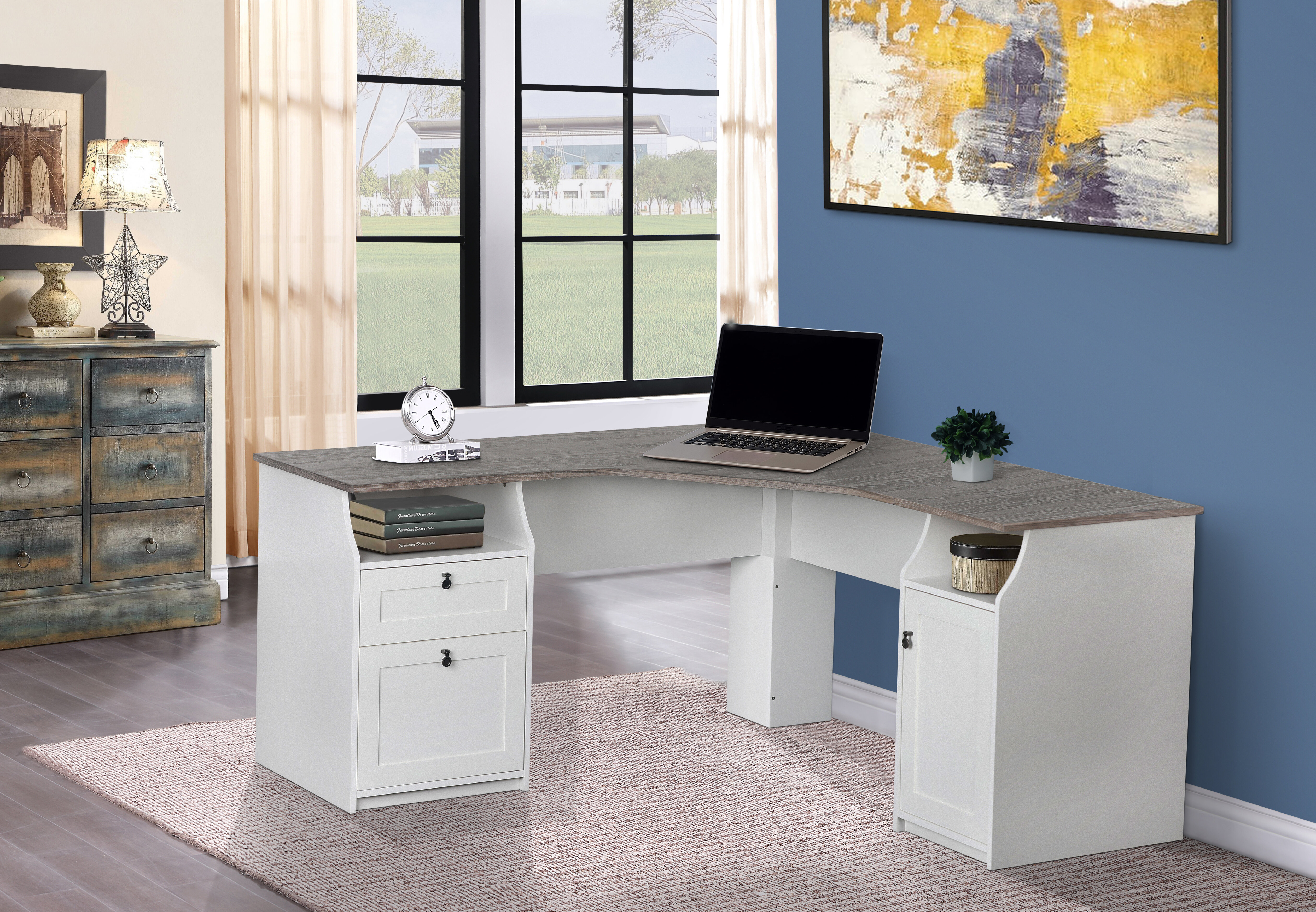 Via Single Pedestal L-Shaped Desk with Storage Hutch - 60W by