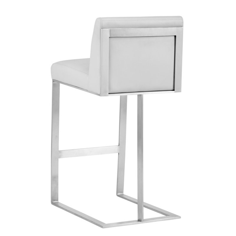 Dean Bar & Counter Stool, White Faux Leather, Stainless Steel, Counter Stool (26" Seat Height)