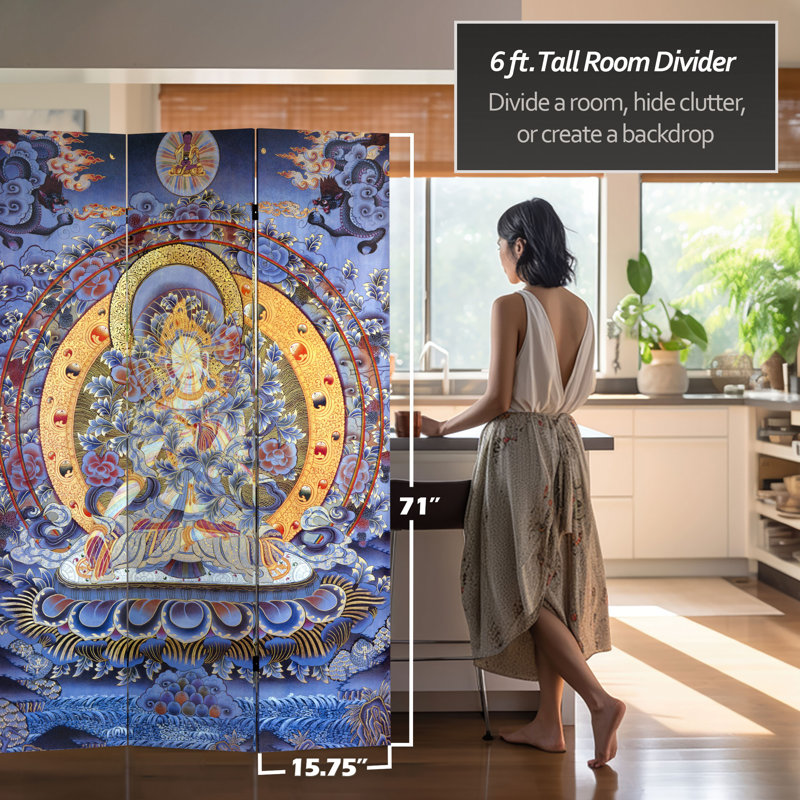 Paravent Tibetan Tanka - Radiant Tara, Bleu Tara