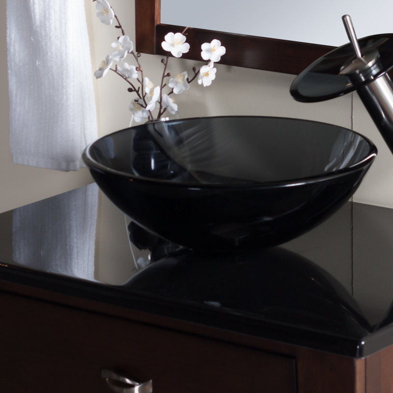 Novatto 16.5'' Black Glass Circular Bathroom Sink