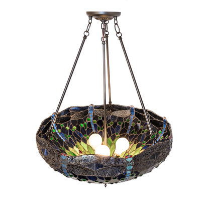 22" Wide Tiffany Hanginghead Dragonfly Inverted Semi-Flushmount