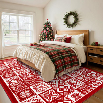 Christmas Decorative Area Rug Machine Washable Rug with Non-Slip Backing