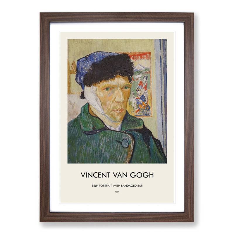 Self Portrait with Bandage by Vincent Van Gogh - Picture Frame Painting, 36cm H x 27cm W x 2cm D, Walnut