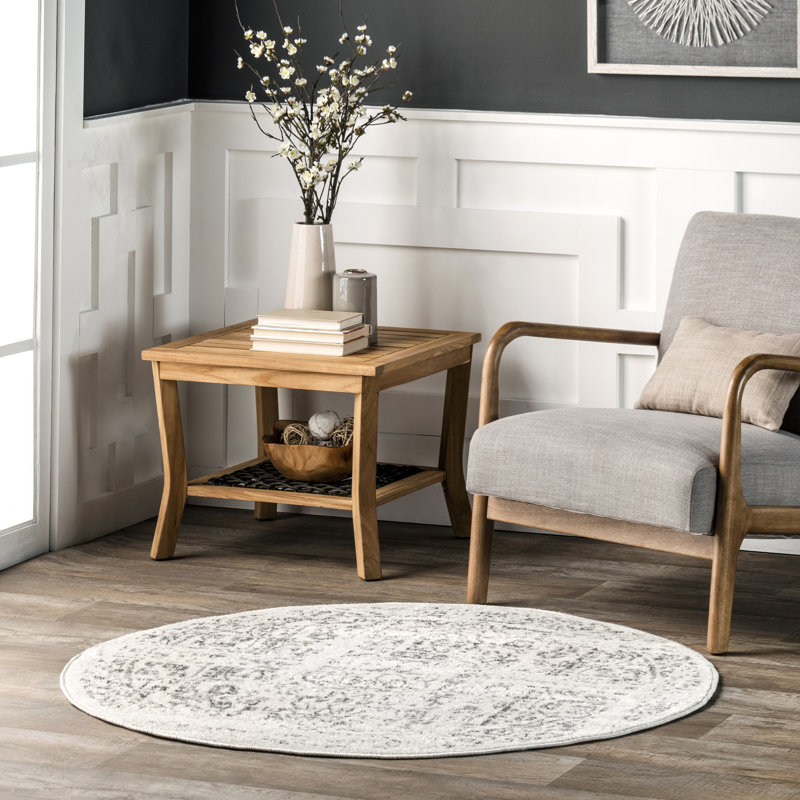 Etasha Vintage Traditional Medallion Gray Area Rug, Round 5'