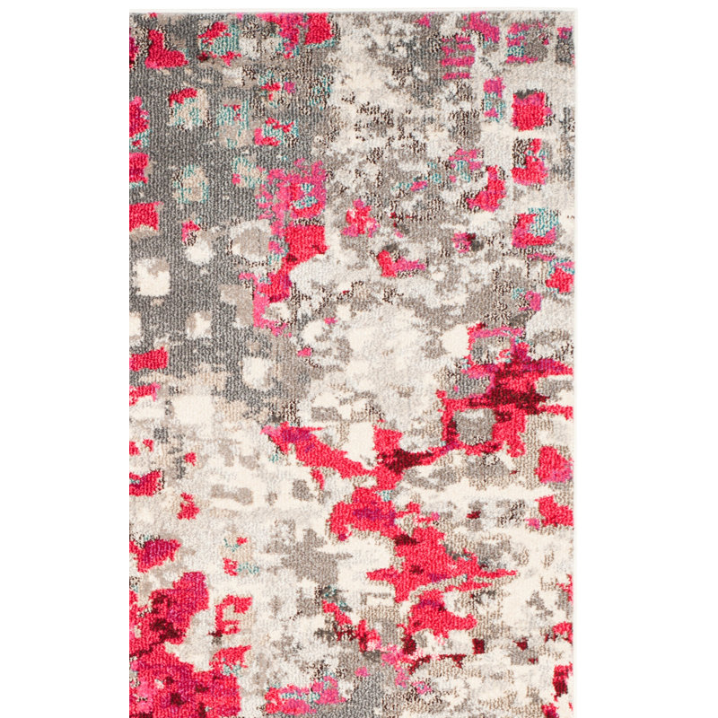 Hertzler Abstract Area Rug, Rectangle 3' x 5', Grey/Fuchsia