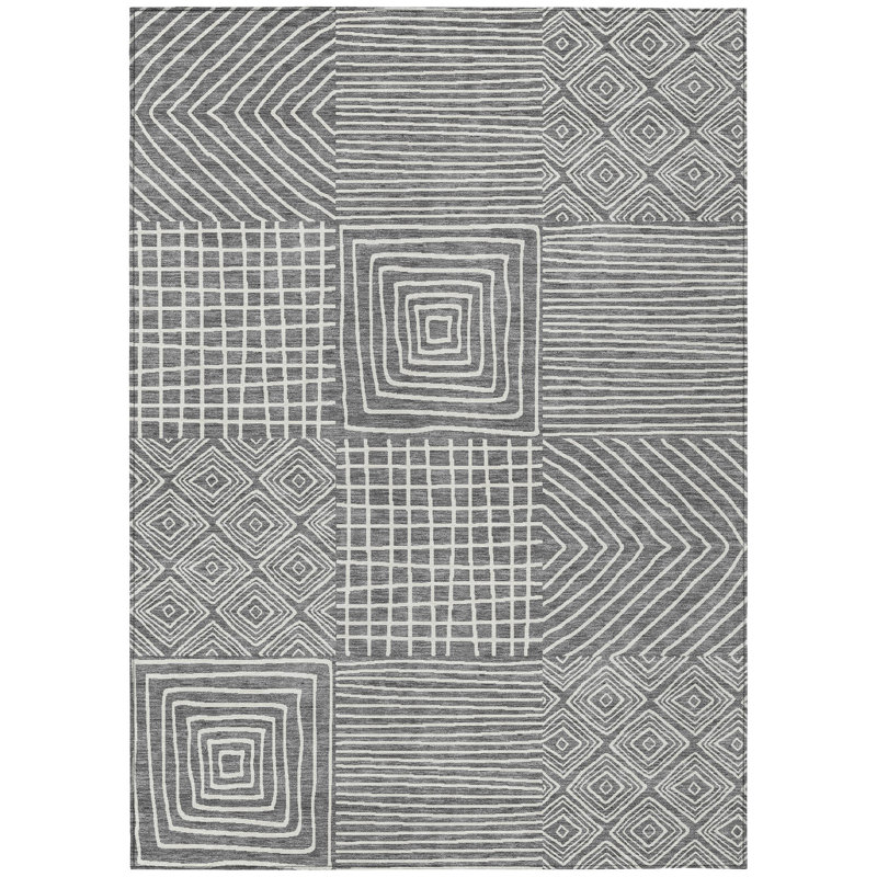 Junia Gray Washable Indoor-Outdoor Rug - , 10' x 14'