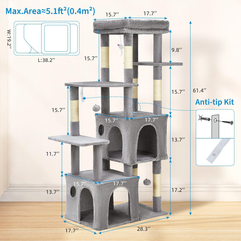 156cm H Cat Tree, Grey