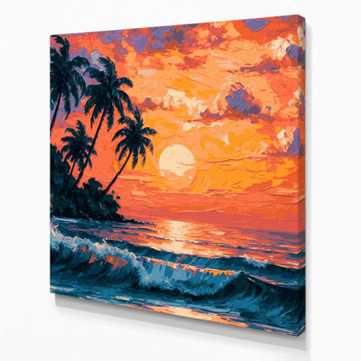 Hawaiian Tropical Sunset Orange Canvas Wall Art
