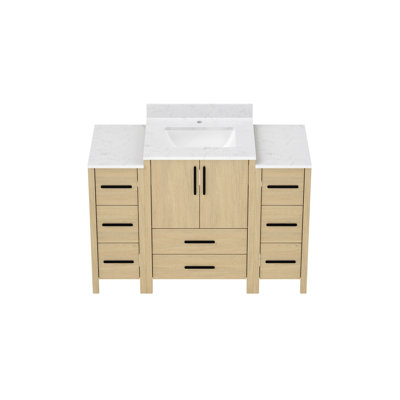 48"W Single Sink Freestanding Bathroom Vanity, -Faced Plywood , 48" Combinable Vanity Setup, Quiet Drawer Operation, Simple Assembly Process, Contemporary Style 48-Inch Board And Cushioning Rail For