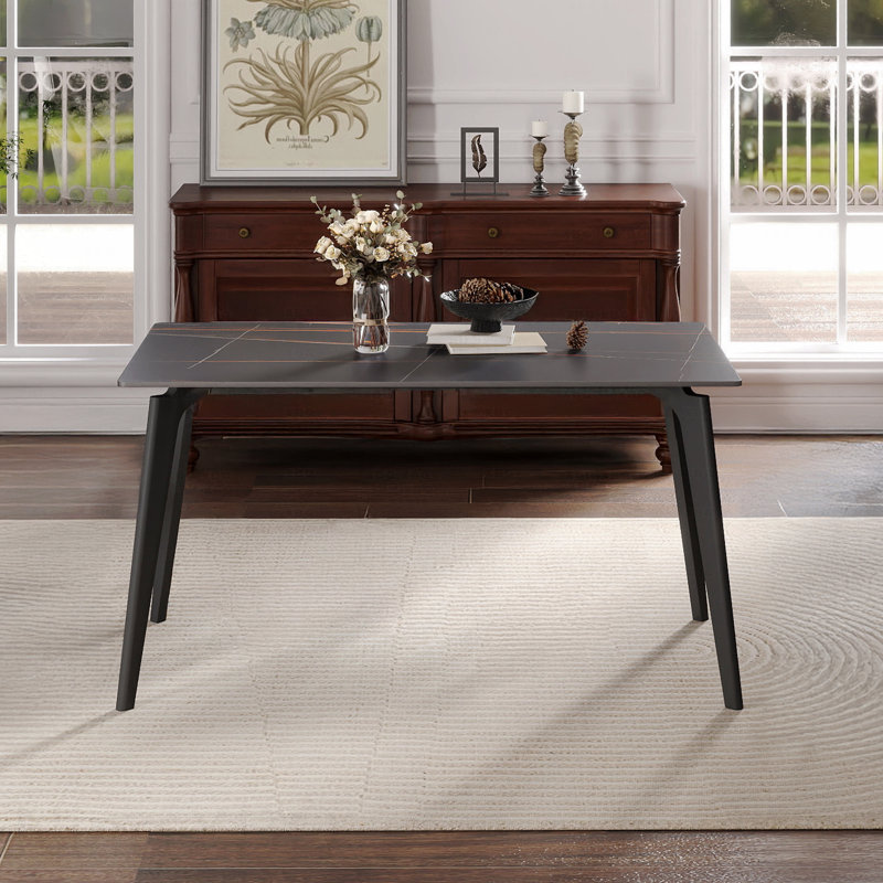 Table de salle à manger rectangulaire moderne 55,12 po 55 pi, Noir, H 29,53 po x L 55,12 po x l 31,5 po