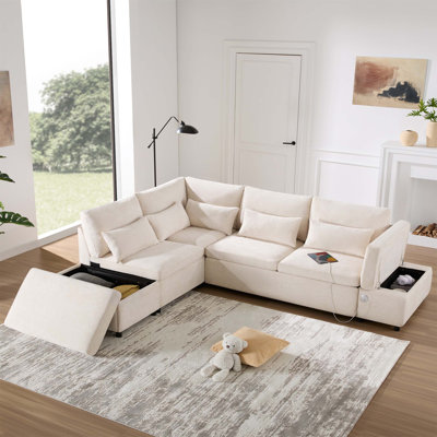 Canapé modulaire escamotable modulaire avec repose-pieds de rangement à mouvement libre, idéal pour le salon et un appartement avec combinaison flexible et sièges larges