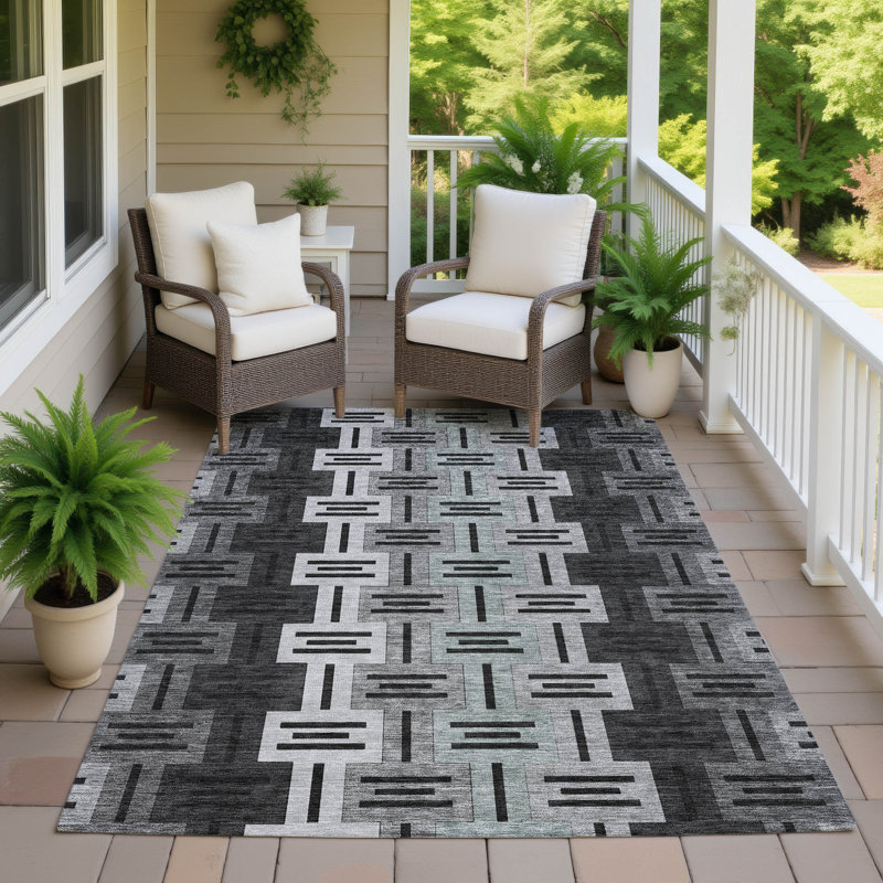Machine Washable Indoor/Outdoor Chantille ACN2556 Mid-Century Modern Rug, 10' x 14', Black