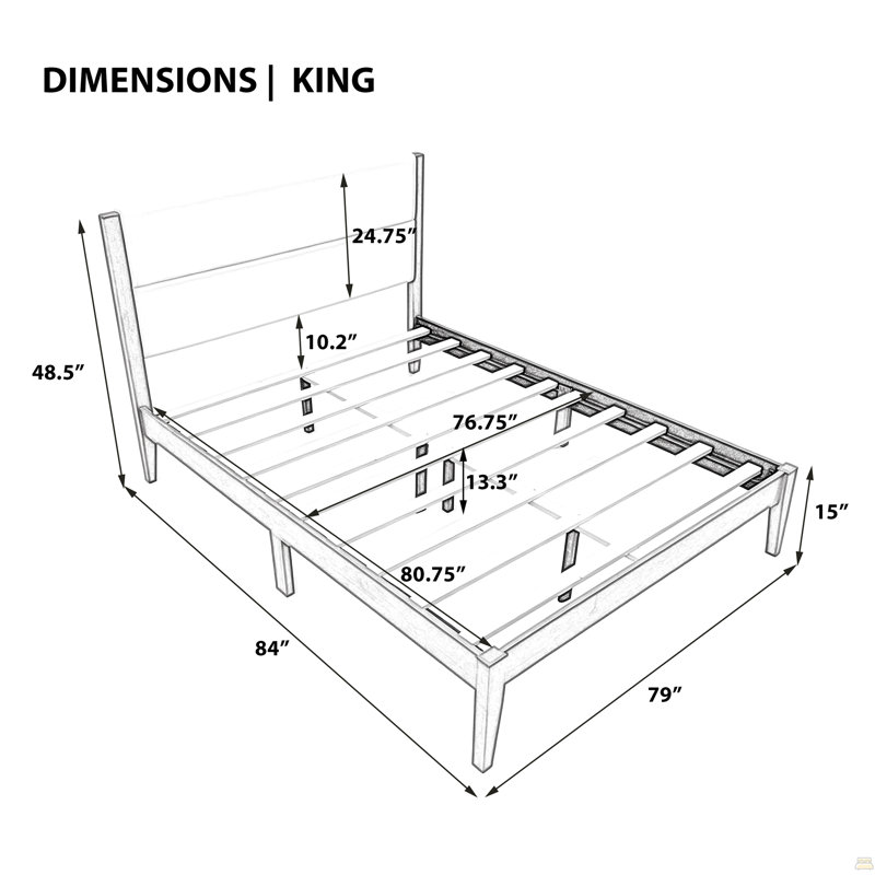Structure de lit plateforme avec tête de lit tapissier, support de lattes en bois massif, aucun sommier requis, assemblage facile, grand lit, naturel