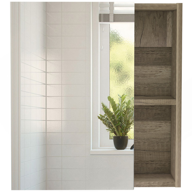 Armoire à pharmacie avec miroir Clifton, cinq tablettes internes, finition pin, Noyer