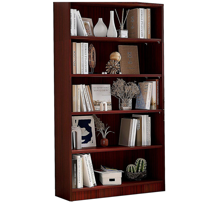 5 Shelf Cherry Bookcase 60 inch Tall Wood Bookshelf, Cherry, (5 Shelves) 60"H x 33"W x 11.6"D