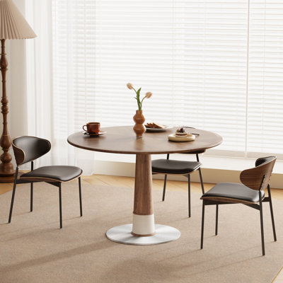 47.2" Round Wooden Dining Table, Kitchen Table for 4-6 People, Modern  Dining Room Table，Walnut