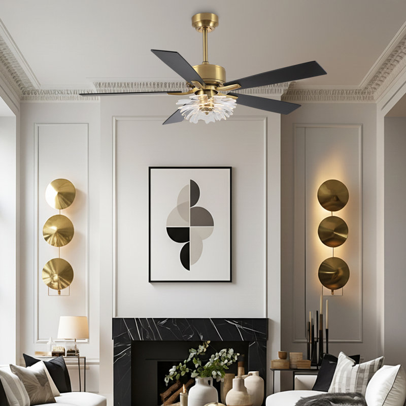 52" 6-Speed Dimmable LED Ceiling Fan with Light and Remote Control, 3 Color Lights, Reversible DC Motor, Double-Sided Wood Blades, 4"/10" Downrods