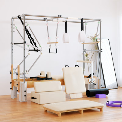 Premium 3-In-1 Wood Pilates Reformer With Cadillac Trapeze – 800Lb Capacity Home Gym System W/ Jumpboard, Box & Accessories
