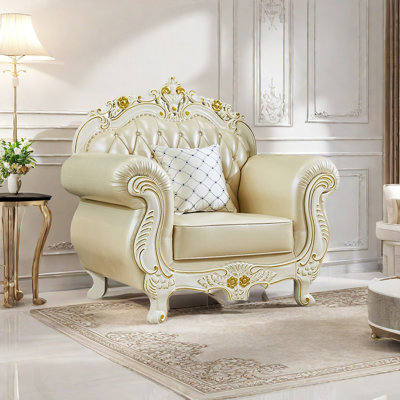 Fauteuil en cuir véritable capitonné European