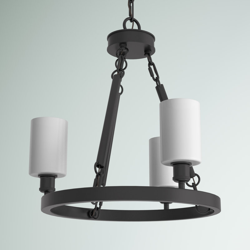 Lustre en roue de chariot à 3 lumières de style bougie Nicolao, Blanc mat, Ampoule non incluse