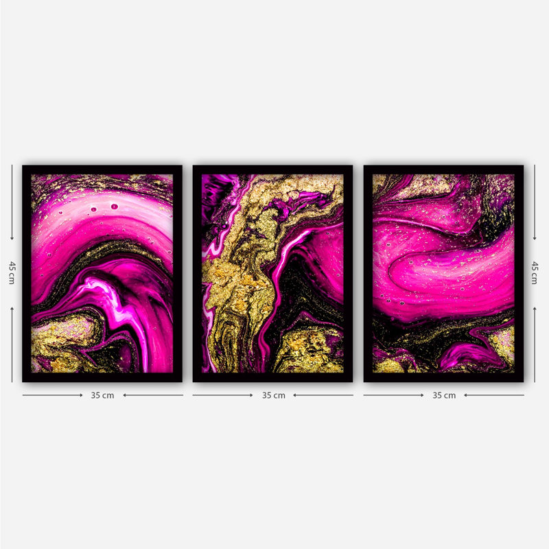 Ensemble de 3 peintures élégantes encadrées décoratives, 13,8 x 17,7 pouces chacune | 100% panneau de fibres à densité moyenne avec cadre en plastique durable, épaisseur: 0,8 pouce | Parfait pour la décoration intérieure, le salon et l'esthétique de bureau