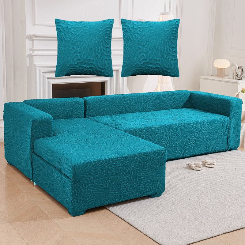 Housse pour canapé modulaire en L 3 + 4 places avec 2 taies d'oreiller, housse de protection pour meubles extensible