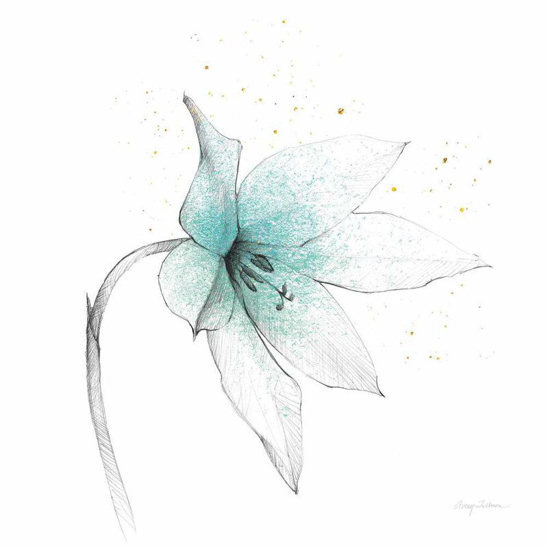 Bleu sarcelle graphite fleur, H 12 po x l 12 po