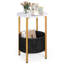 Table d'appoint ronde à 2 niveaux avec panier en tissu amovible et structure en métal