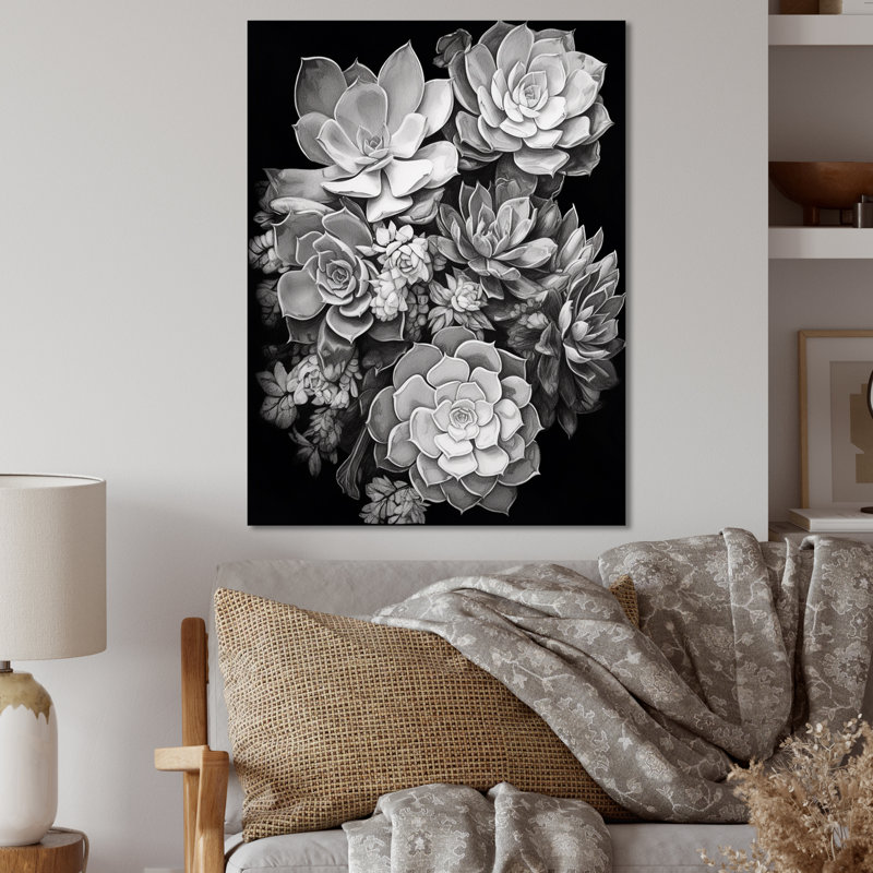 Grey Black Succulent Resilience, 20" H x 12" W x 1" D