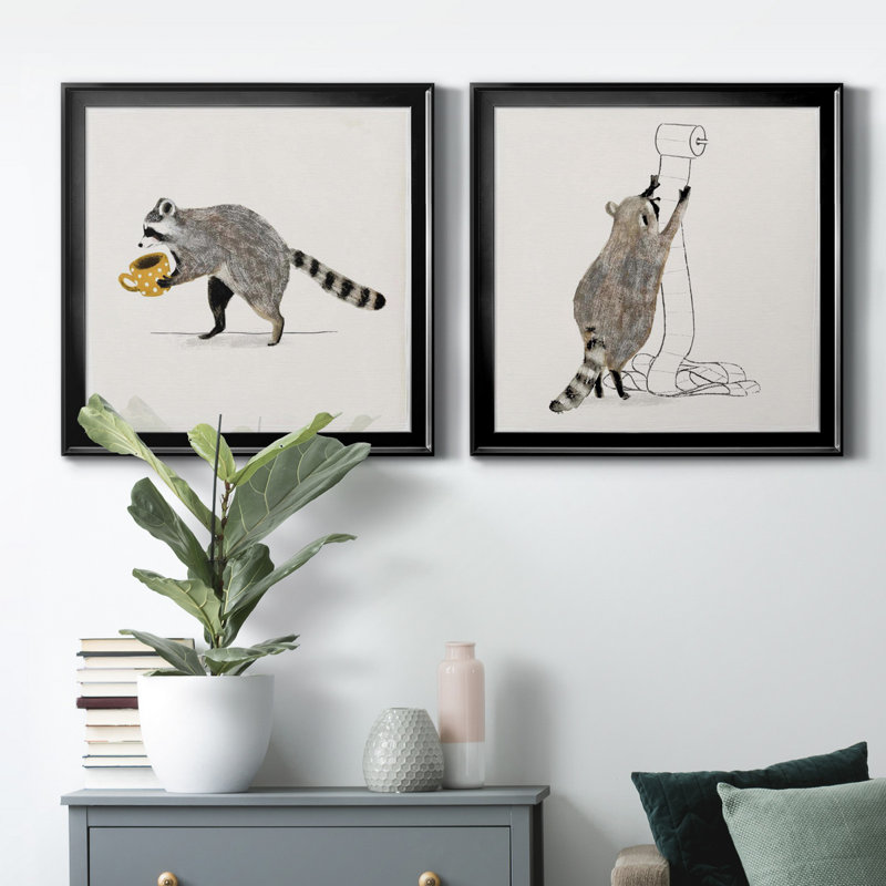 Rascally Raccoon III - ensemble de 2 cadres photo, H 17,5 po x l 35 po x P 1,5 po, Toile avec cadre noir, Pas de tapis