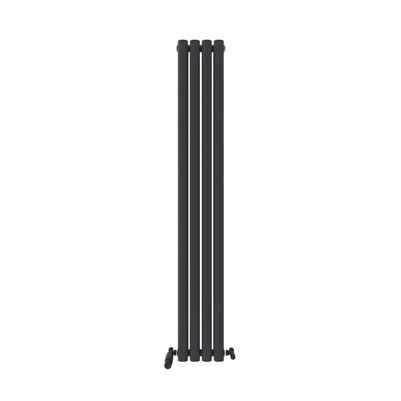 iBathUK Princia Vertical Double Oval Panel Radiator Angled Valve, 1600cm H x 240cm W x 79cm D, Grey