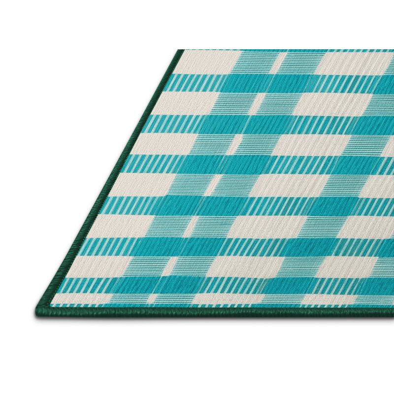 Machine Washable Checkered Green Area Rug, Rectangle 7' x 9'