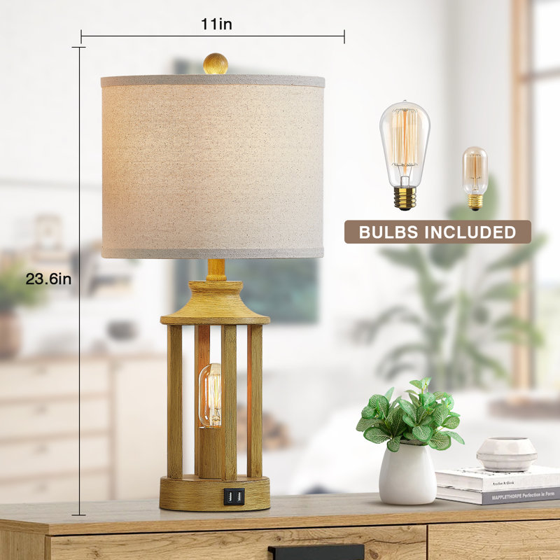 Cochranville 23.6" Modern Lantern Table Lamp with USB Ports and Touch Control, Beige, Gold