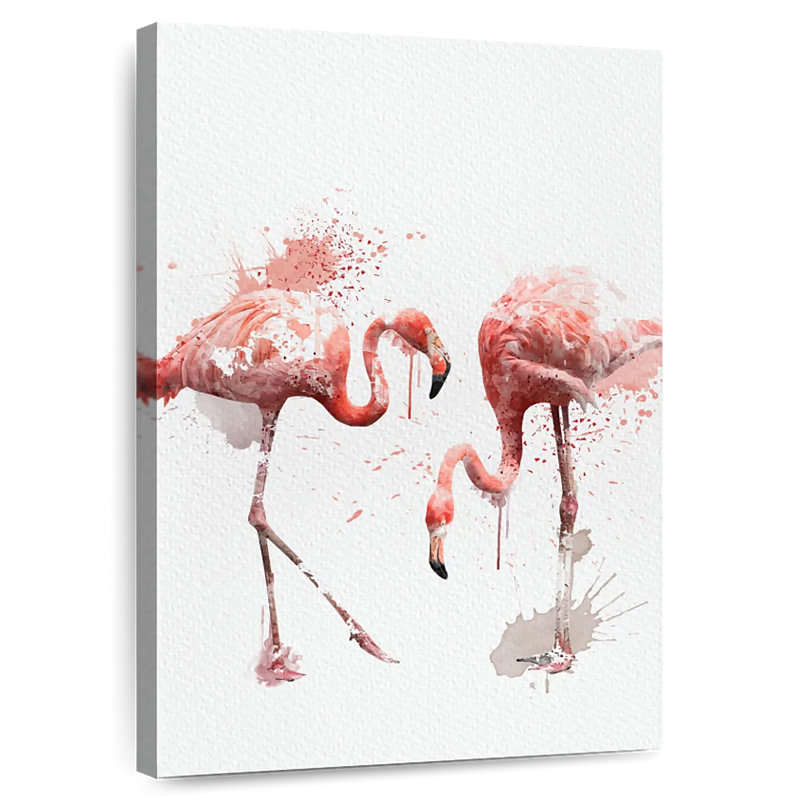 Paire de flamants roses à l'aquarelle, H 30 po x l 20 po