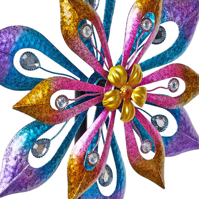 54"H Metal Layered Floral Wind Spinner Garden Stake for Garden & Lawn